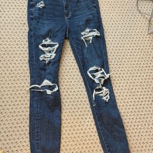 American Eagle Outfitters Dark Blue Distressed Skinny Jeans
